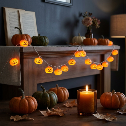 Pumpkin String Lights Halloween Decorations, 10ft 20 LED Battery Operated