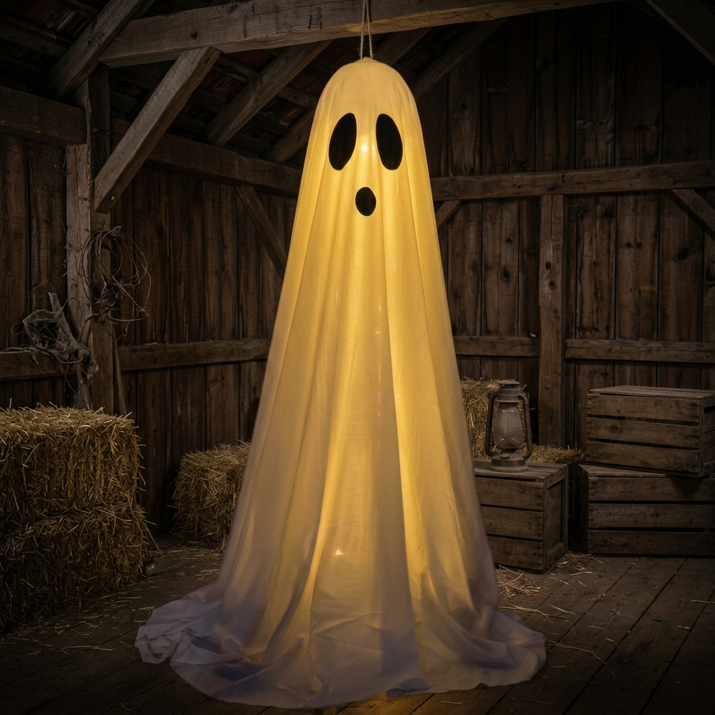 Spooky Ghost Decoration, Fabric Hanging Ghost for Halloween (33.5in/65in)
