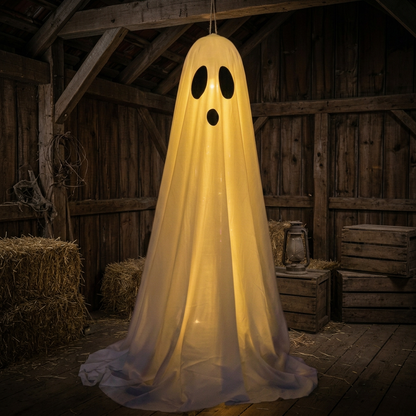Spooky Ghost Decoration, Fabric Hanging Ghost for Halloween (33.5in/65in)